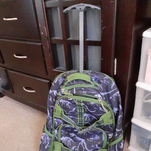 Pottery barn kids Rolling backpack Dinosaurs blue green